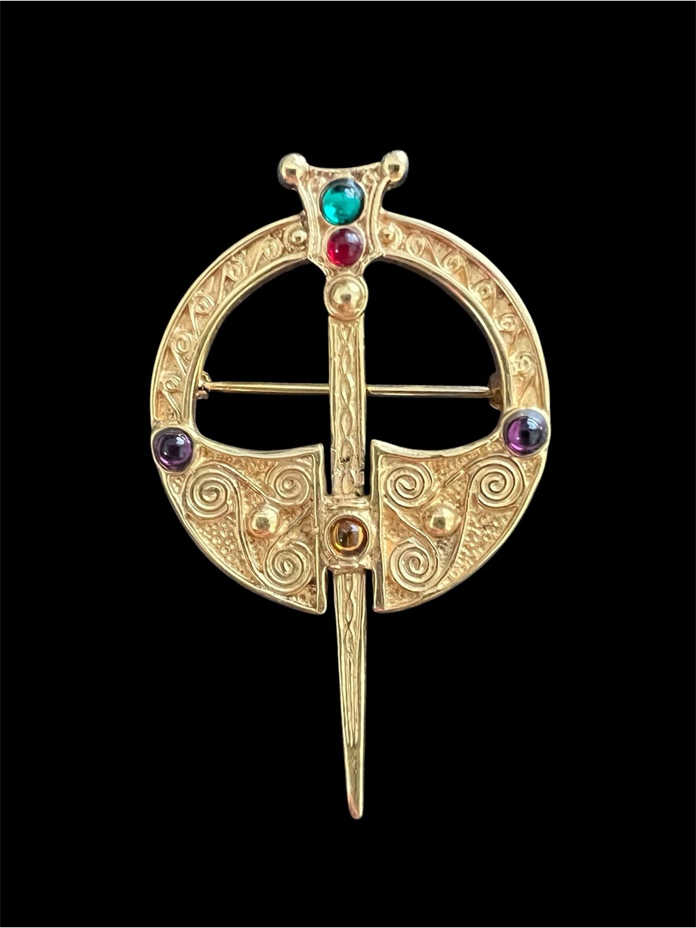 Vintage Celtic Kilt Brooch Pin with Rhinestone Accents